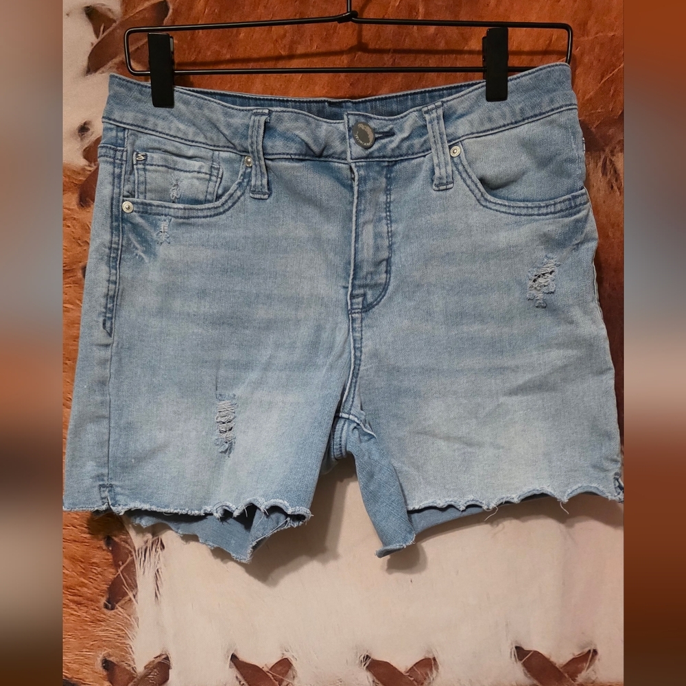 Seven7 Faded Blue Ripped Jean Shorts